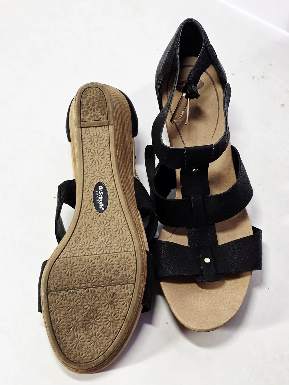 Dr. Scholl's Shoes Emerge Black Open Toe Strappy Wedge Sandals US Women's 8.5 M